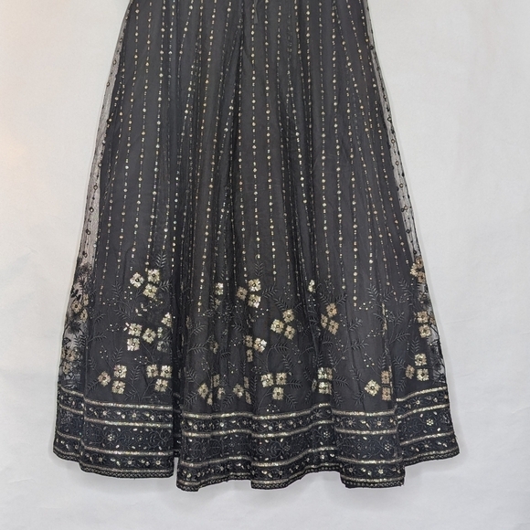 Saree Skirt Sari Lehenga Black Gold - Picture 4 of 7